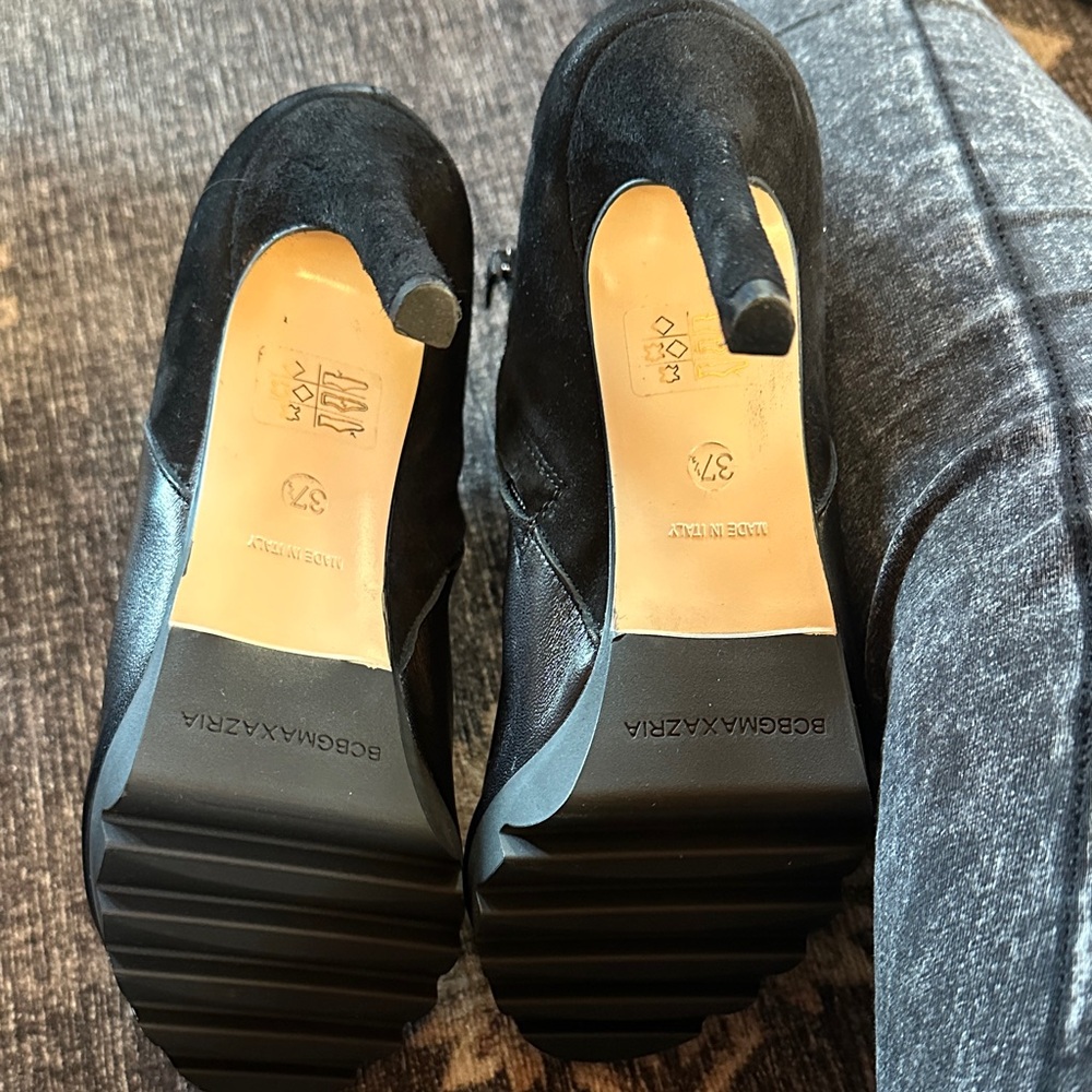 BCBGMaxAzria Black Peep-Toe Heeled Boots - Picture 5 of 7